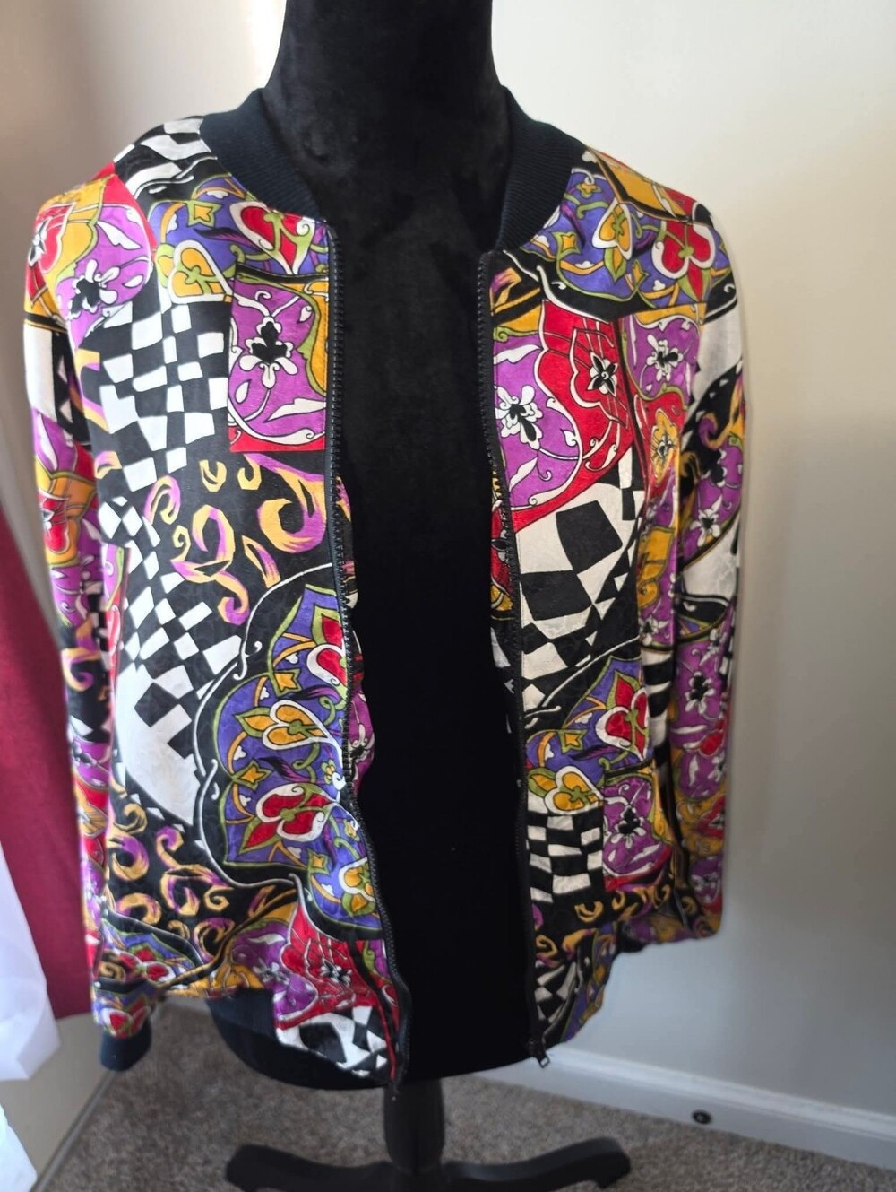 Multicolor Patterned Bomber Jacket - Women's Papell Too Medium